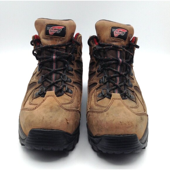 Red Wing Boots Men 8.5 Tan Steel Toe Waterproof Leather Vibram Work Hiking Shoes - Picture 9 of 15